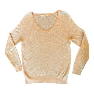 LOFT Women's Elegant Cream V-Neck Sweater Small Minimalist Coastal